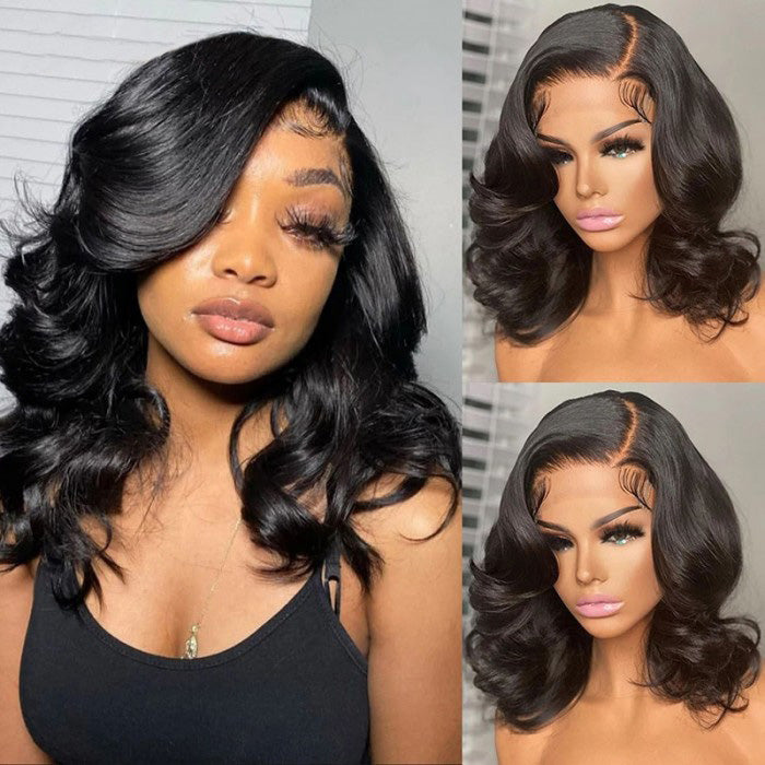 Short Body Wave Bob Wig Wavy 13x4 HD Lace Front Human Hair Wigs 220%