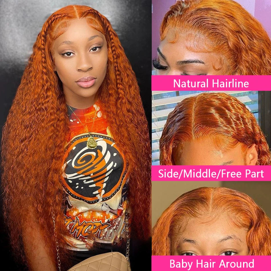 Ginger Orange Brazilian Curly Lace Front Human Hair Wigs 13X4 HD Transparent Lace Glueless Lace Wig