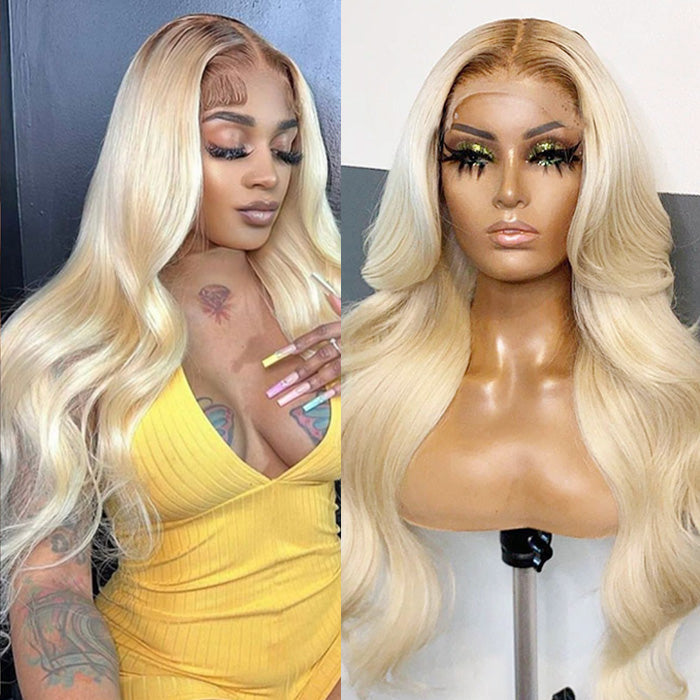 Ombre T4/613 Brown Roots Blonde Straight/Body Wave 13x4/13X6 Lace Front Wigs 32 inch Long Human Hair Wigs