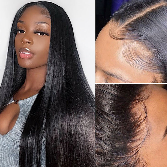 Invisible HD Lace Wigs Brazilian Straight Human Hair Lace Front Wigs 150%-220% Density