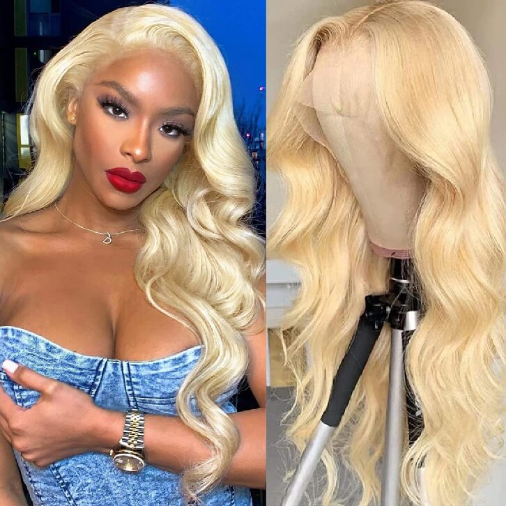 Colored 13x6 HD Lace Front Wig Transparent Pre Plucked Body 613 Blonde Lace Front Human Hair Wigs For Black Women