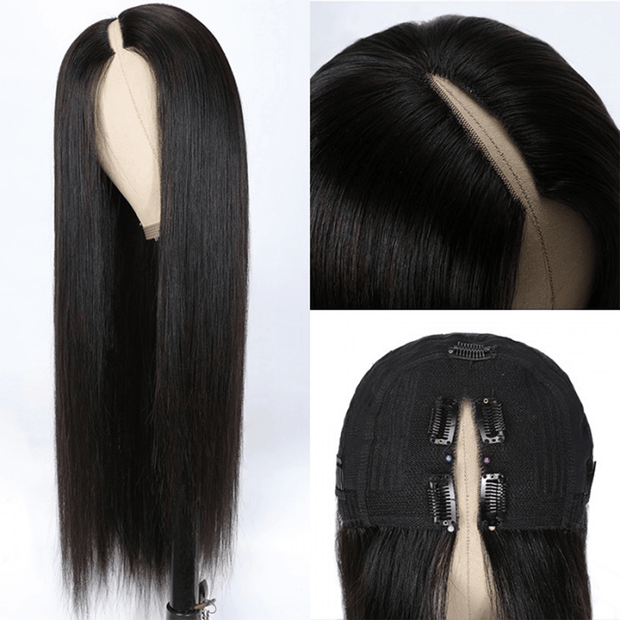 Upgraded Durable V Shape Glueless Wig Human Hair Straight Beginner Friendly Natural U Part Wig