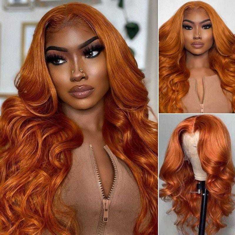 Orange Ginger Color 13x6 HD Lace Front Wigs Pre Plucked Human Hair Wig 150%-220% Density Remy Glueless Lace Wig for Women