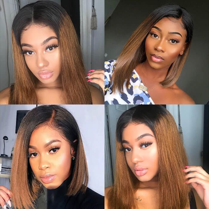 #1B/27/30/99J Ombre Bob Wig Straight Short Bob 13x4 Lace Front Wigs For Black Women 220% Density