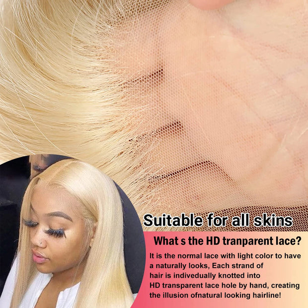 Colored 6x6 Transparent Lace Wig 613 Blonde Straight Human Hair Lace Closure Wigs With Baby Hair