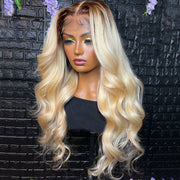 Body Wave 5x5 Lace Closure Pre Plucked Ombre T4/613 Blonde Colored Human Hair Wigs
