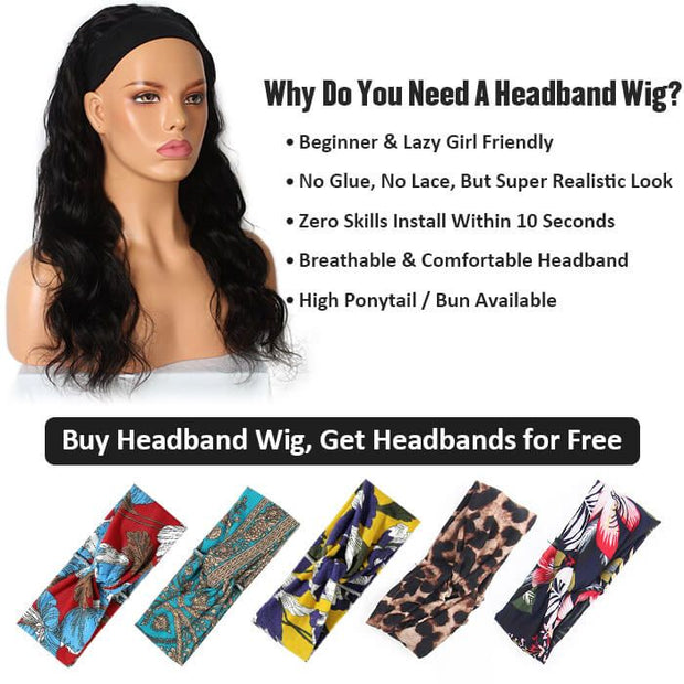 Body Wave Headband Wigs Human Hair Half Wigs Versatile & Natural Headband Wig