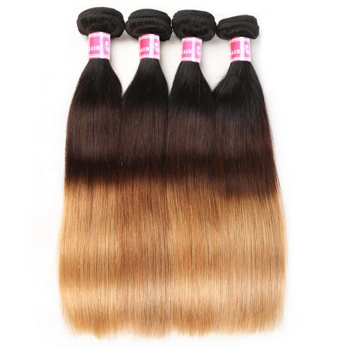 1B/4/27 Three Tone Brazilian Straight Human Hair 4 Bundles Virgin Hair Weave