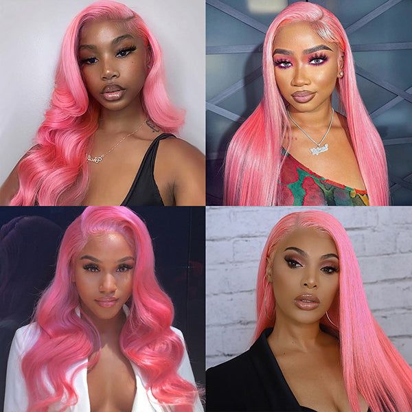 Pink Color Body Wave Human Hair Lace Front Wigs For Women 13*4/13x6 HD Transparent Lace Wig With Baby Hair
