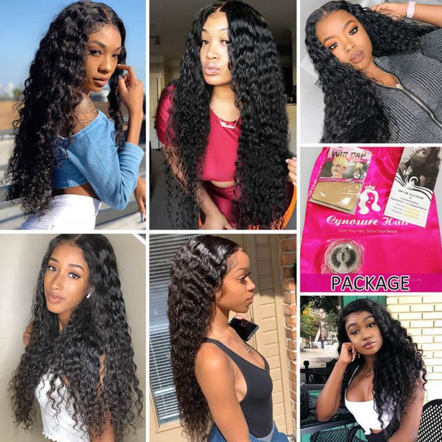 Deep Wave 360 HD Lace Frontal Wigs for Women Pre Plucked Natural Looking Human Hair Wigs
