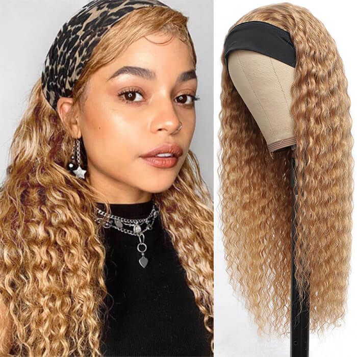 #27 Colored Headband Wig Deep Wave Human Hair Half Wigs with Various Headbands