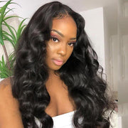Body Wave Natural Black Human Hair T Part Lace Front Wigs With Natural Hairline