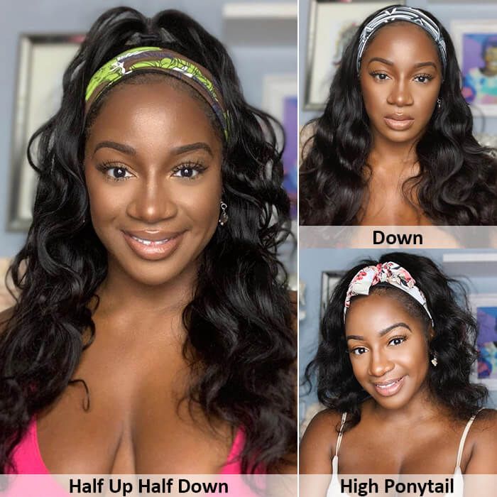 Body Wave Headband Wigs Human Hair Half Wigs Versatile & Natural Headband Wig