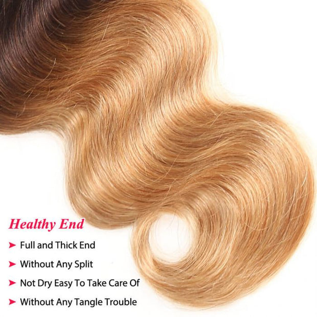 1B/4/27 Three Tone Brazilian Body Wave Human Hair 4 Bundles Virgin Hair Weave
