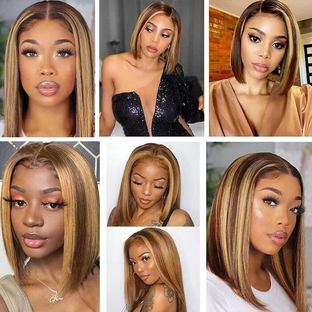 $100 OFF|Wear & Go Bob Wig Highlight Wig Pre Cut HD Lace Closure Glueless Human Hair Wigs Beginner Friendly