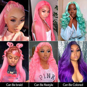 Pink Color Body Wave Human Hair Lace Front Wigs For Women 13*4/13x6 HD Transparent Lace Wig With Baby Hair