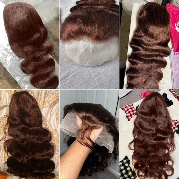 Chocolate Brown Colored 13*4 HD Lace Front Body Wave Wigs With Pre-plucked Hairline Human Hair Wigs