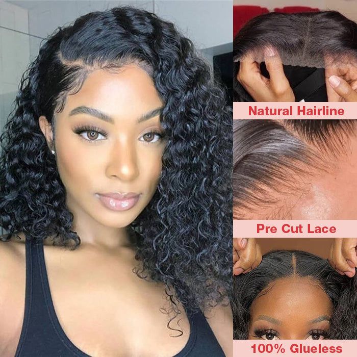 Wear & Go Bob Wig Deep Wave Pre Cut HD Lace Closure Glueless Human Hair Wigs Beginner Friendly