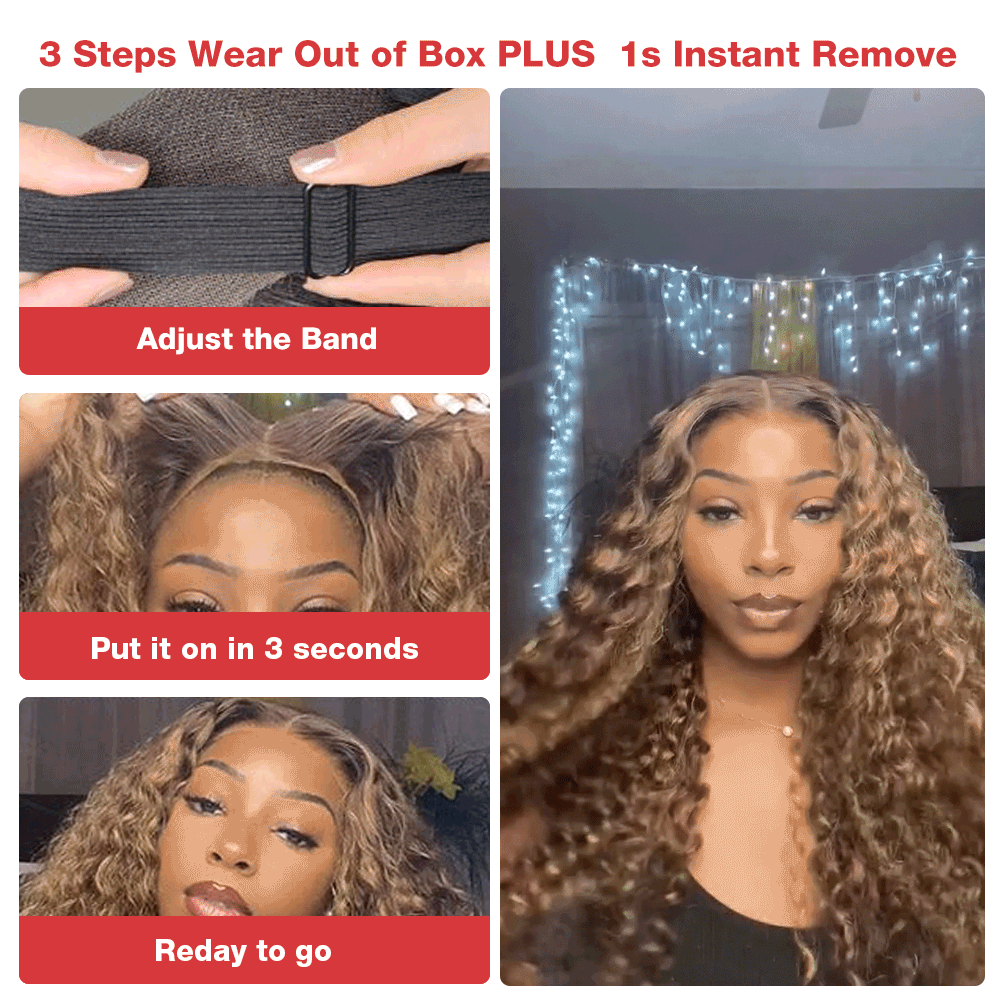 Wear Go Glueless 8x5 HD Lace Highlight Deep Wave Pre-Cut Lace Wig