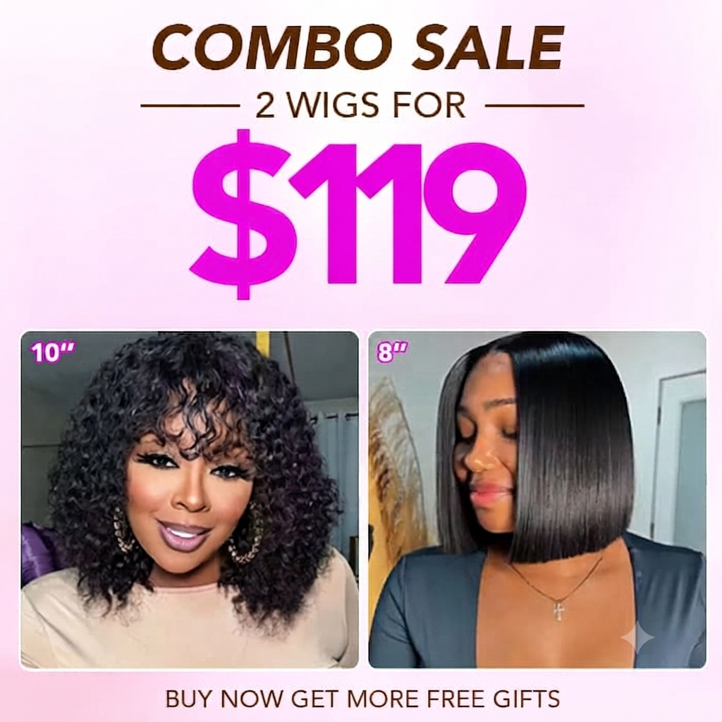2 Wigs=$119 | 8 Inches 4X4 Lace Straight Wig & 10 Inches Curly Machine Made Wig