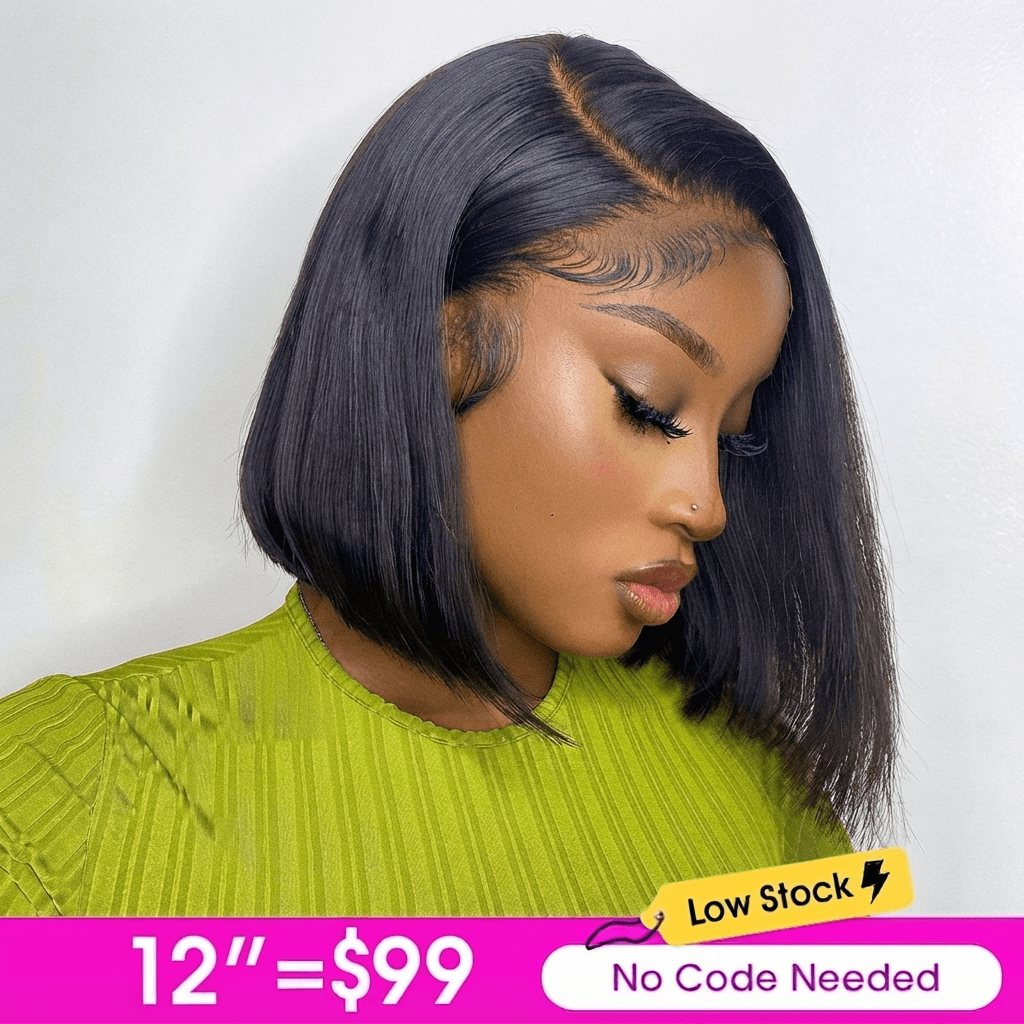 220% Straight Blunt Cut HD Lace Bob Wig Human Hair Wigs Pre Plucked Pre Bleached knots