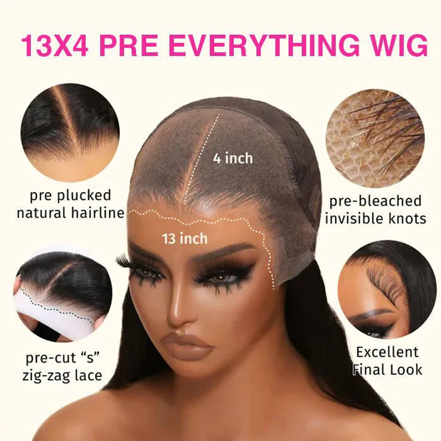 Pre All|Glueless Rich Brown Silk Straight Human Hair Wigs Pre Bleached Pre Cut HD Lace Ready To Wear Wig