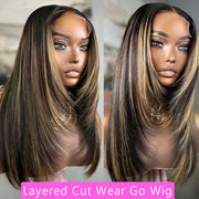 Highlight Layered Cut Glueless 13x4 13x6 Undetectable HD Lace Front Wig #1B27Colored Pre-bleached 100% Human Hair