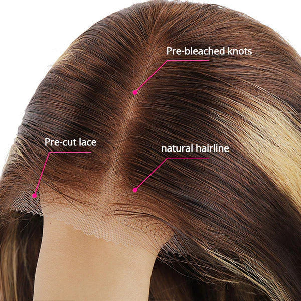Pull Go 13X6 Pre Cut HD Lace Glueless 3D Body Wave Human Hair Wig With Hidden Drawstring #427 Highlight Lace Front Wig