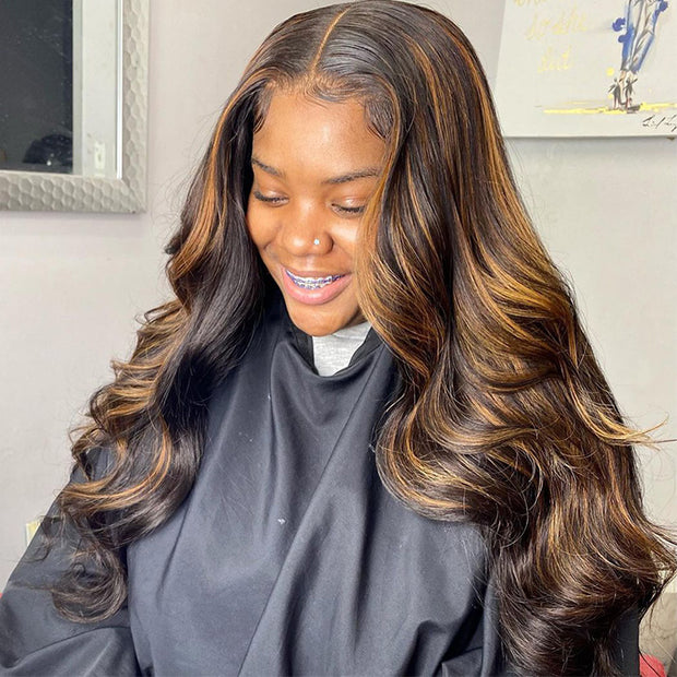 Bye-Bye Knots Wear Go Highlights Ombre Brown 8x5 Pre Cut HD Lace Straight/Body Wave Glueless Wigs 180% Density