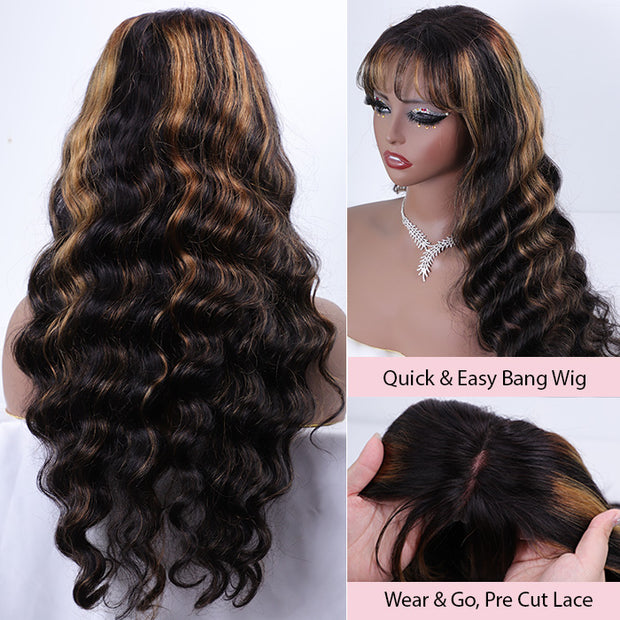 Wear Go 8x5 Pre-Cut HD Lace Wig With Bang Highlight Hair Body Wave & Loose Deep Wave Glueless Wig