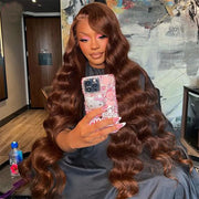 Chocolate Brown Loose Wave Human Hair Wigs for Women 13x4 HD Lace Front Wigs With Pre Plucked Hairline