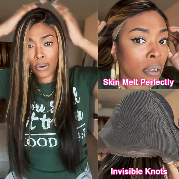 Pre-All Glueless Balayage Pre Bleached Wear Go 220% Density 8x5 HD Lace Highlights Body Wave Wig