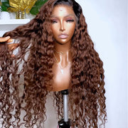 1B/4 Highlight Ombre Wig Chocolate Color Deep Wave Remy Human Hair Lace Front Wigs For Women