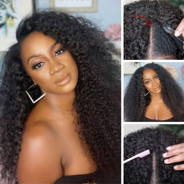 Clearance Sale|V Part Curly Human Hair Glueless Wig No Gel NO Leave Out Beginner Friendly