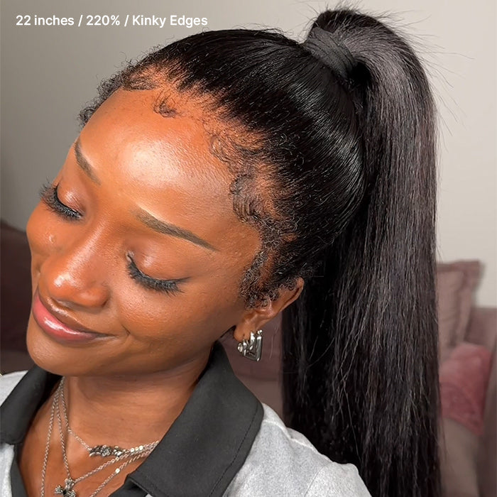 360 Lace Frontal Wigs Kinky Straight HD Lace Front Hidden Strap Human Hair Wigs Pre Plucked Pre Bleached Natural Around Kinky Edges