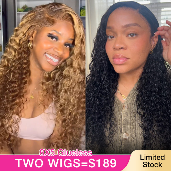 Two 220% Long Wigs|18 Inch 8X5 Pre Everything Curly Wig+22 Inch 8X5 Pre Cut Lace Highlight Deep Wave Wig