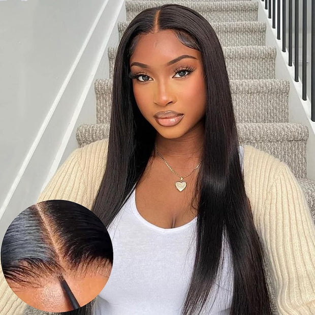 Pre-All 13X6 Glueless Pre Cut Pre Bleached,Pre Plucked Straight Wigs Invisible HD Lace Front Human Hair Wigs