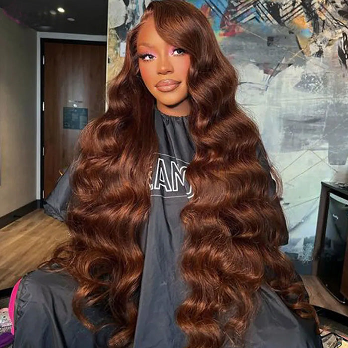 Chocolate Brown Loose Wave Human Hair Wigs for Women 13x4 HD Lace Front Wigs With Pre Plucked Hairline