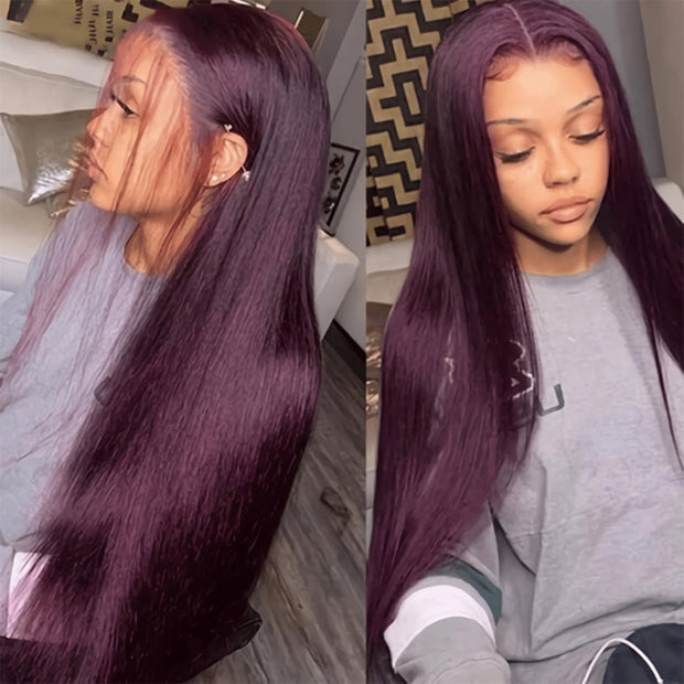 Pop Trend Dark Purple Plum Colored 13x4 Lace Front Wig Real HD Lace Body Wave Human Hair Wig