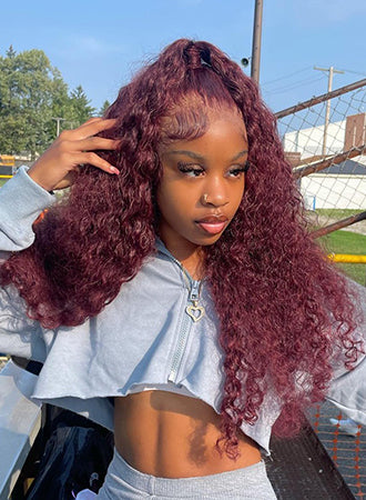 99J Colored Curly 13x4 13x6 HD Lace Frontal Real Human Hair Wigs Burgundy Glueless Human Hair Wig