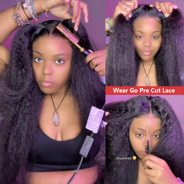 8x5 Pre-Cut HD Lace Wig Wear & Go Kinky Straight Human Hair Wig with Pre Plucked Beginner Wig