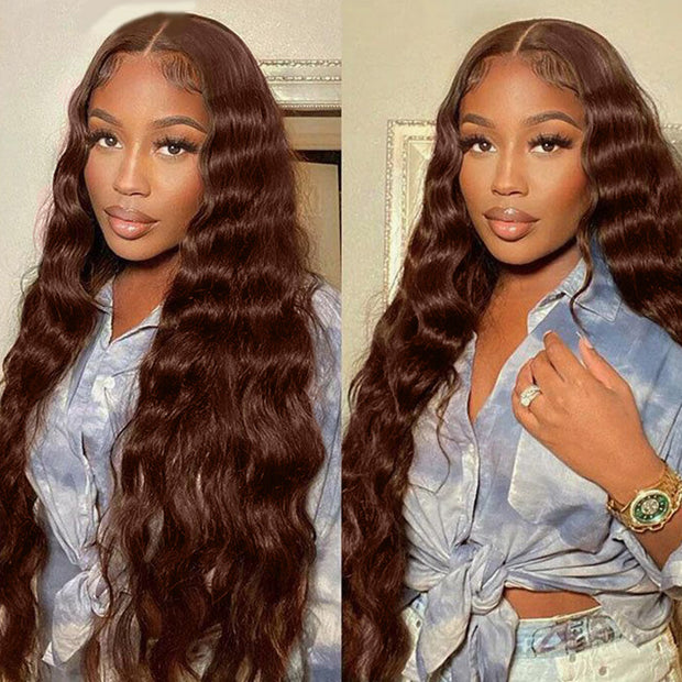 Chestnut Dark Brown Color Wig Loose Wave HD Lace Front Wig