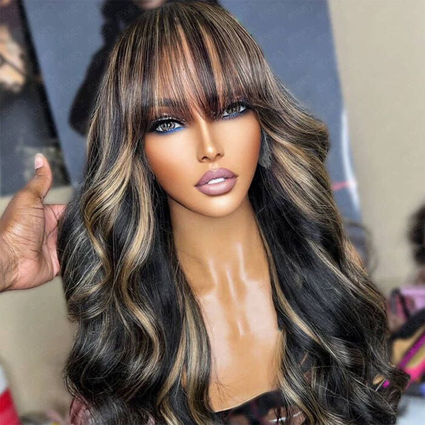 Highlights Body Wave Wig with Bangs Glueless Throw on & Go Cost-effective Wig|Black Friday Sale
