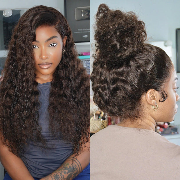 New Glueless Chocolate Brown 360 Lace Frontal Wigs With Hidden Strap Ready & Go Affordable Human Hair Wigs 220% Density