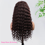 Chocolate Brown Deep Wave 360 Lace Frontal Wigs With Hidden Elastic Strap Snug Fit Human Hair Wigs
