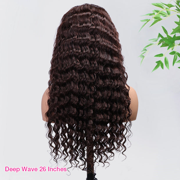 Chocolate Brown Deep Wave 360 Lace Frontal Wigs With Hidden Elastic Strap Snug Fit Human Hair Wigs