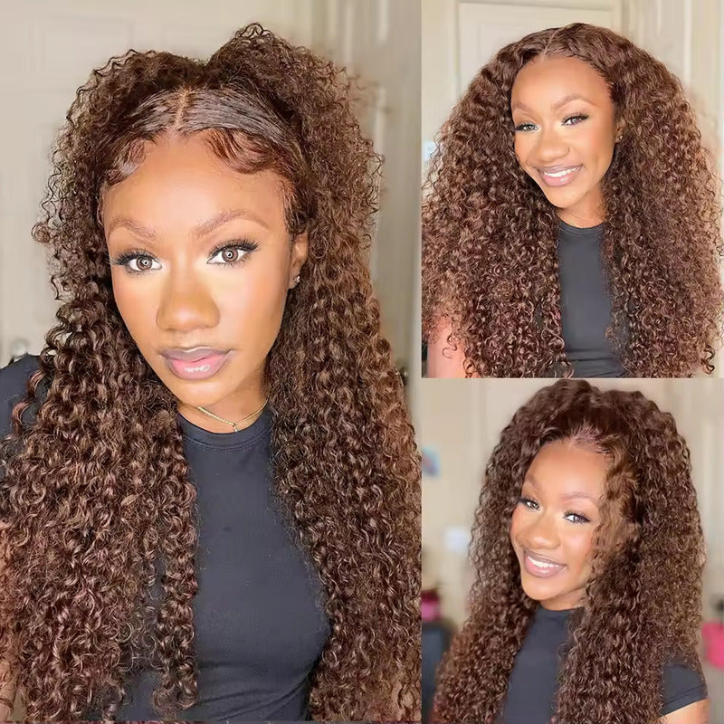 New Glueless Chocolate Brown 360 Lace Frontal Wigs With Hidden Strap Ready & Go Affordable Human Hair Wigs 220% Density