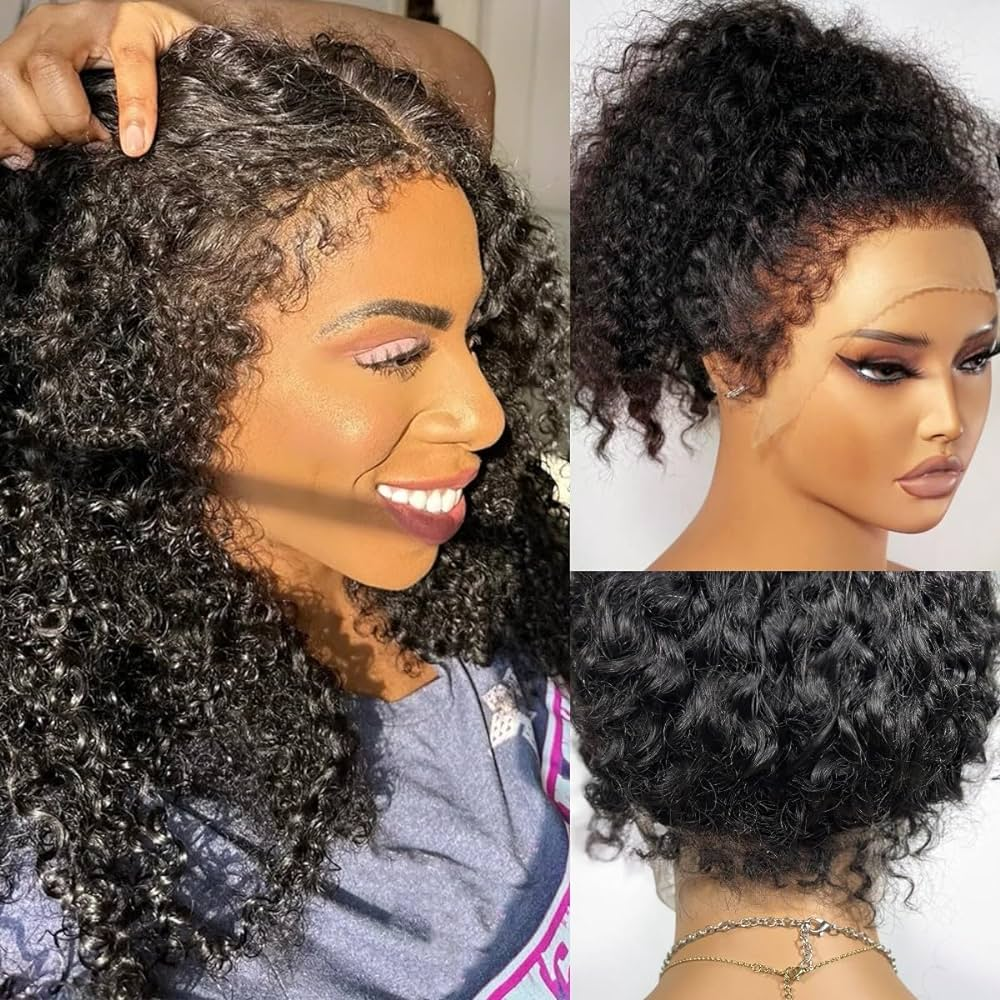 Pull & Go 4C Edges Curly Lace Frontal Wig Invisible HD Lace Human Hair Wig With Curly Natural Baby Hairline