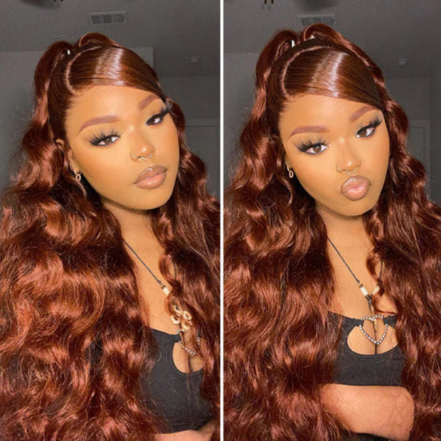 Upgrade Glueless Reddish Brown 360 Lace Frontal Wigs With Hidden Strap Ready & Go Affordable Human Hair Wigs 220% Density