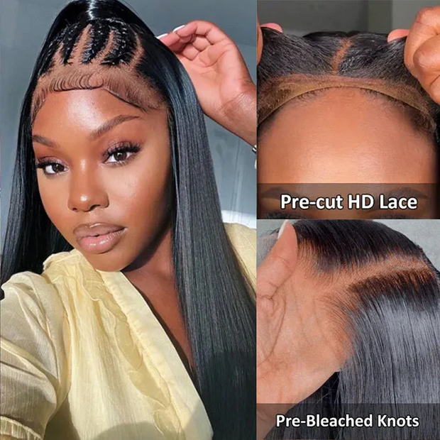 Pre-All 13X6 Glueless Pre Cut Pre Bleached,Pre Plucked Straight Wigs Invisible HD Lace Front Human Hair Wigs